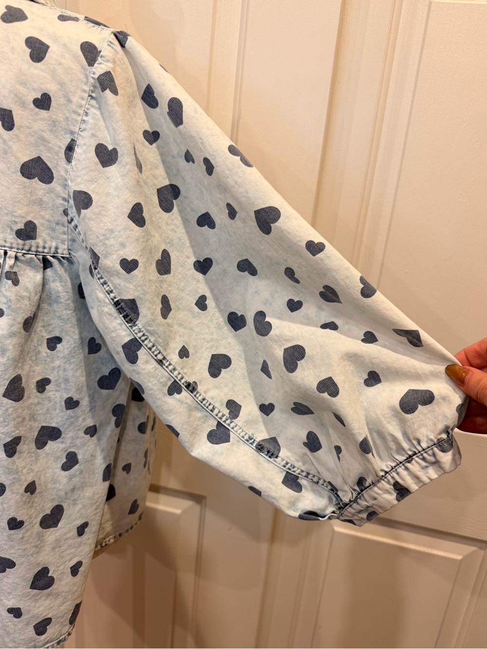 Cato Heart Print Chambray Babydoll Tunic Top Small Blue 3/4 Sleeve - Picture 7 of 9